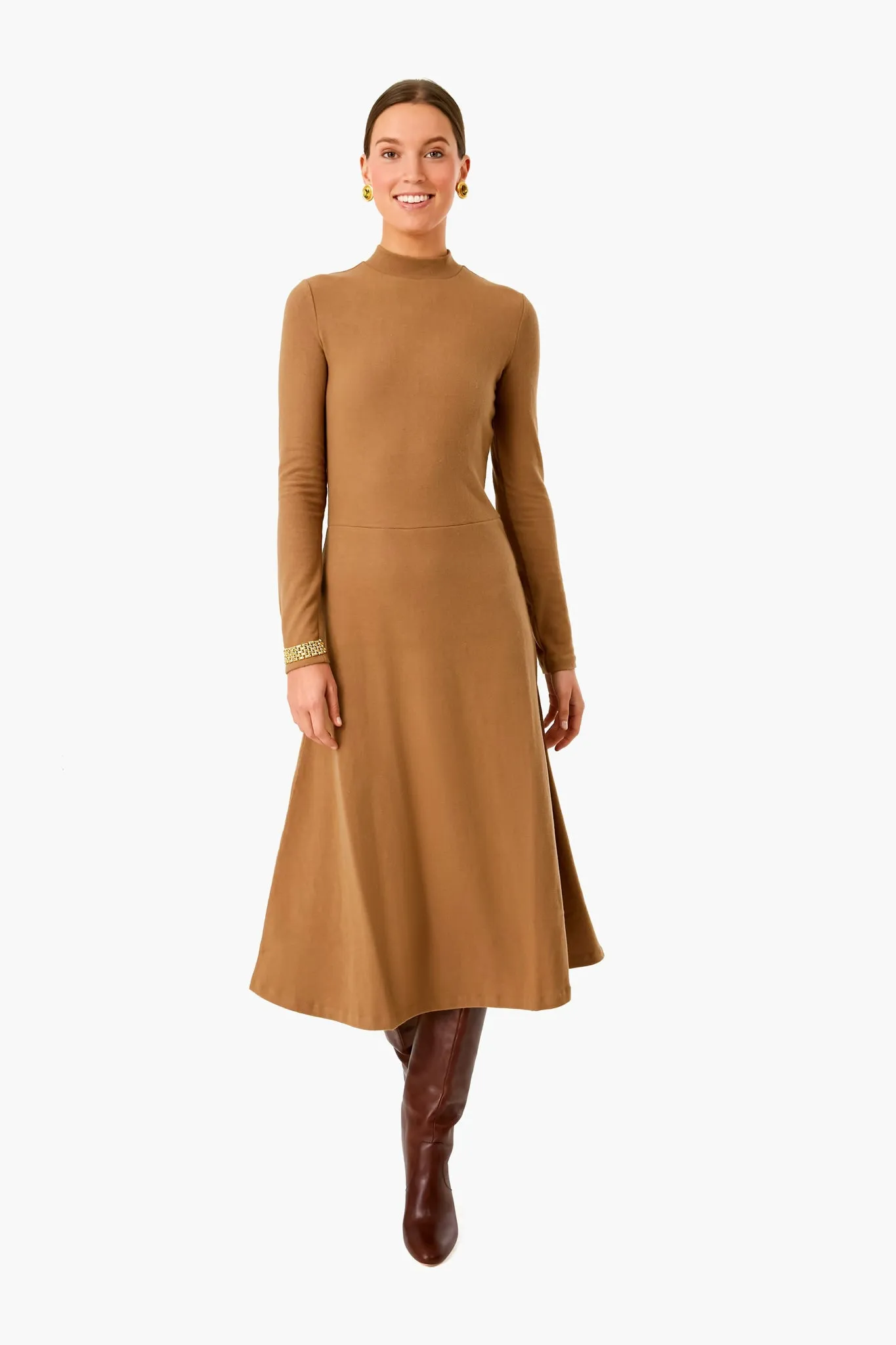 Sand Shell Long Sleeve Mock Neck Dress