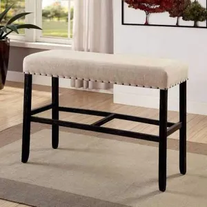 Sania II Rustic Style Bar Bench, Antique Black And Ivory