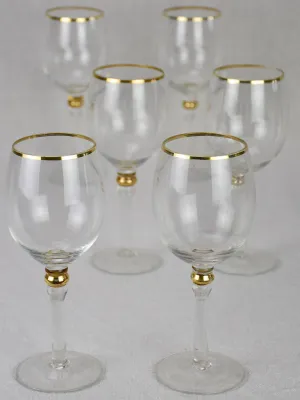 Set of 6 antique wine glasses with gold trim - crystal