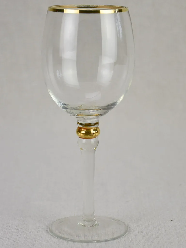 Set of 6 antique wine glasses with gold trim - crystal