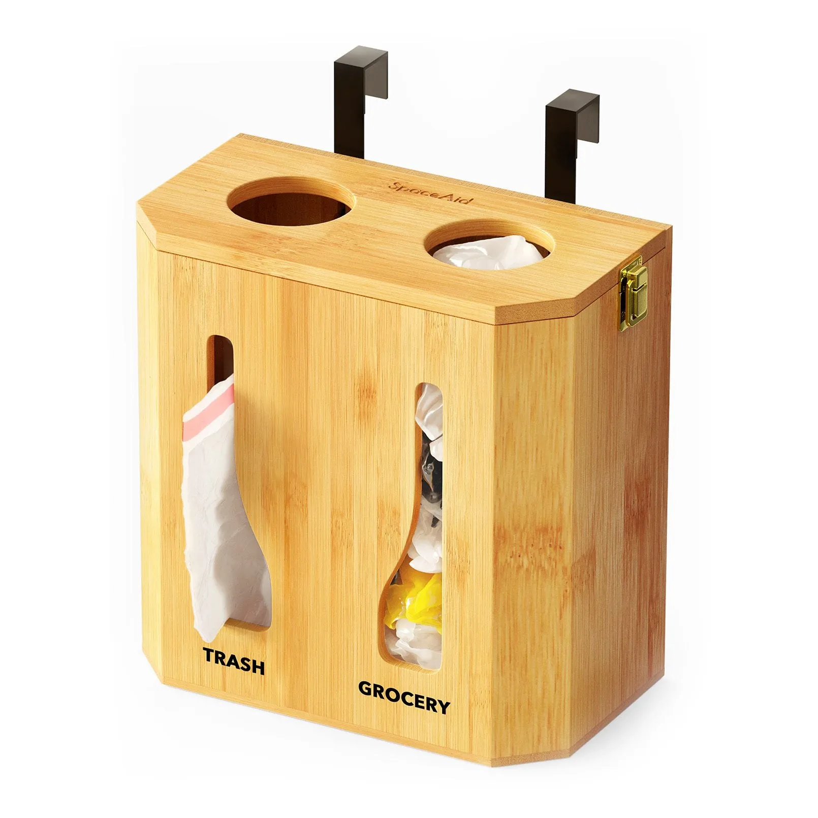 SpaceAid 2 in 1 Bamboo Trash Bag Dispenser & Grocery Bag Holder, Natural