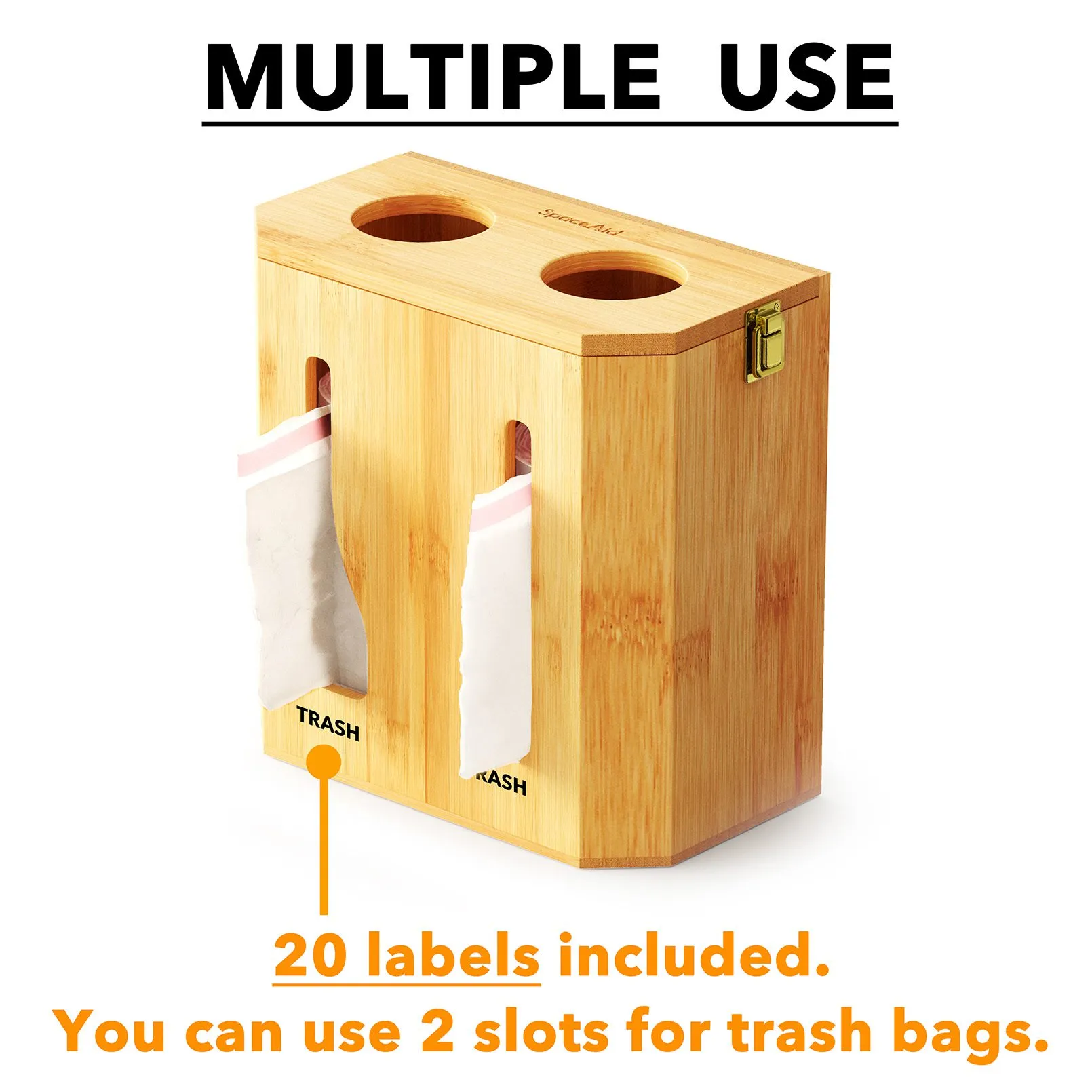 SpaceAid 2 in 1 Bamboo Trash Bag Dispenser & Grocery Bag Holder, Natural