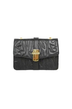 STITCHED MINI BOX BAG BLACK LEATHER