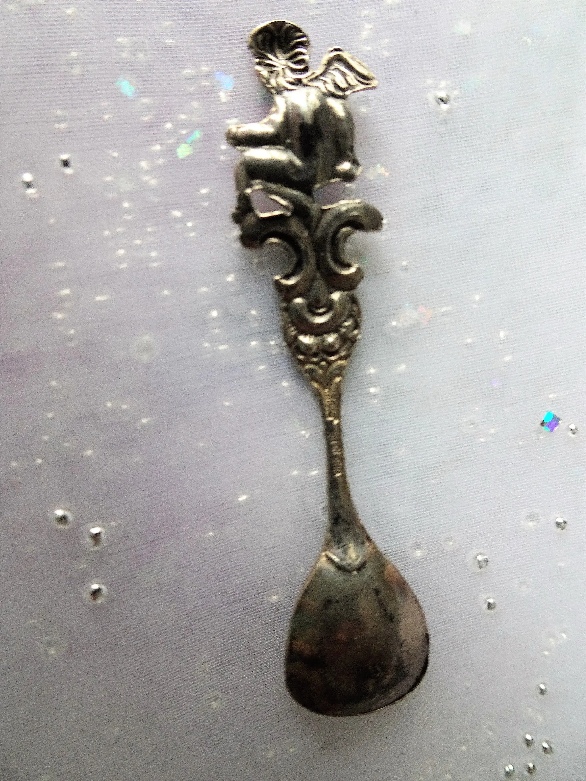 SWEET Antique Salt Spoon,Cherub Angel Handle,Sterling Silver BIRKS,Silver Salt Scoop, Salt Spoon,Salt Dip Spoon,Collectible Silver Spoons