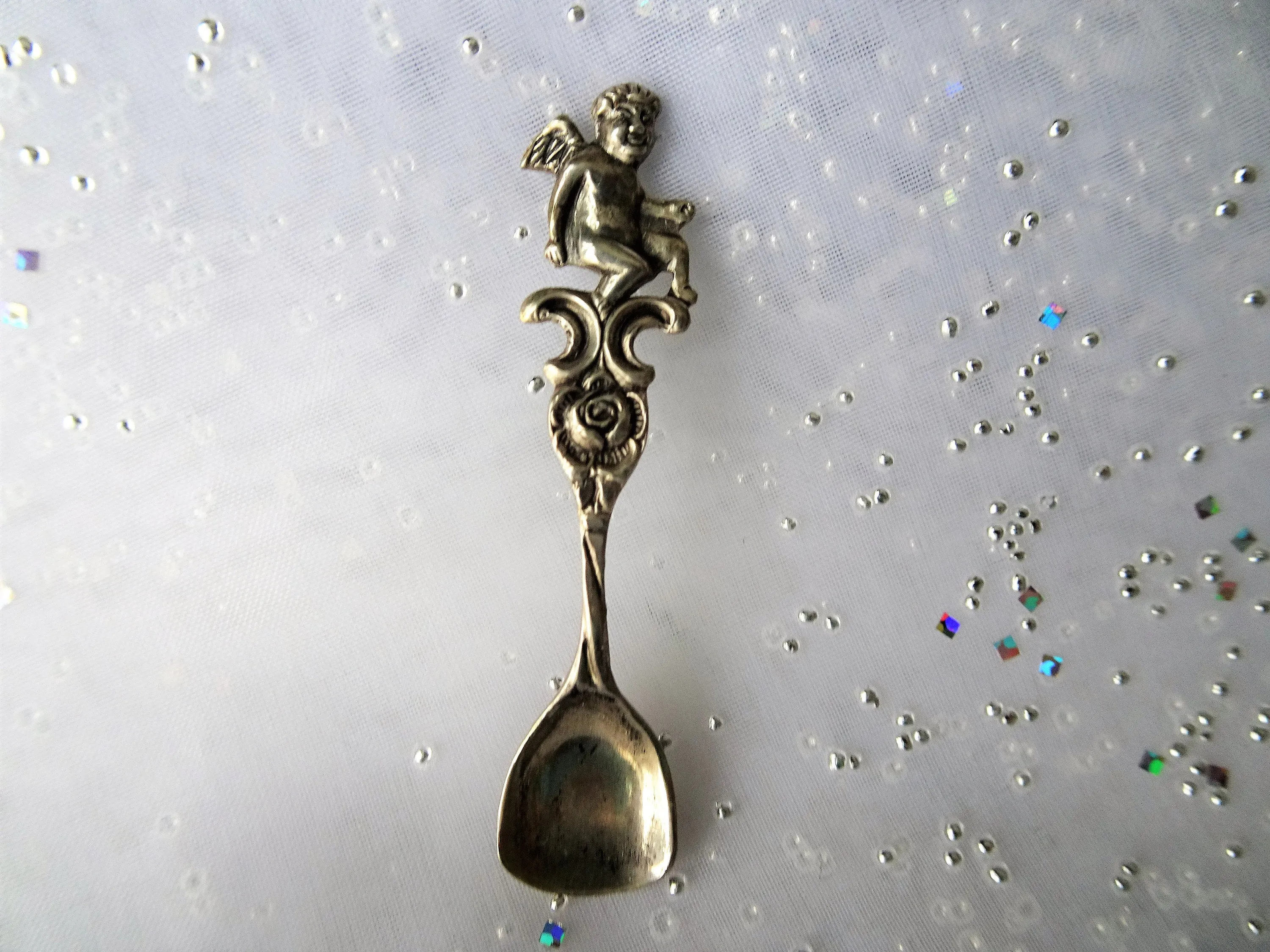 SWEET Antique Salt Spoon,Cherub Angel Handle,Sterling Silver BIRKS,Silver Salt Scoop, Salt Spoon,Salt Dip Spoon,Collectible Silver Spoons