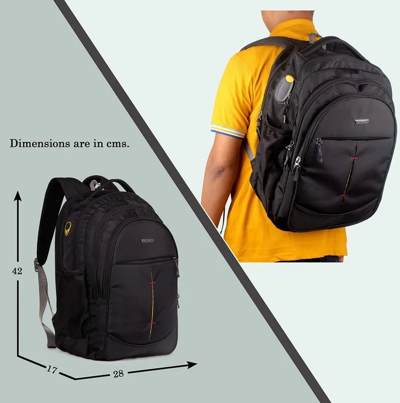 THE CLOWNFISH Archer 27L Black School Backpack | 3 Compartments | Water-Resistant | Unisex