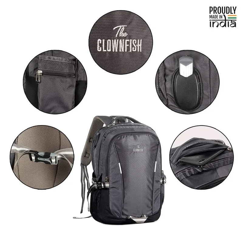 THE CLOWNFISH Evander Polyester 15.6 inch Laptop Backpack (Grey) Travel Pouch Toiletry Bag (Grey)