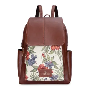 THE CLOWNFISH Medium Size Minerva Faux Leather & Tapestry Women's Standard Backpack College School Bag Casual Travel Standard Backpack For Ladies Girls (Maroon- Floral), 10 Litre