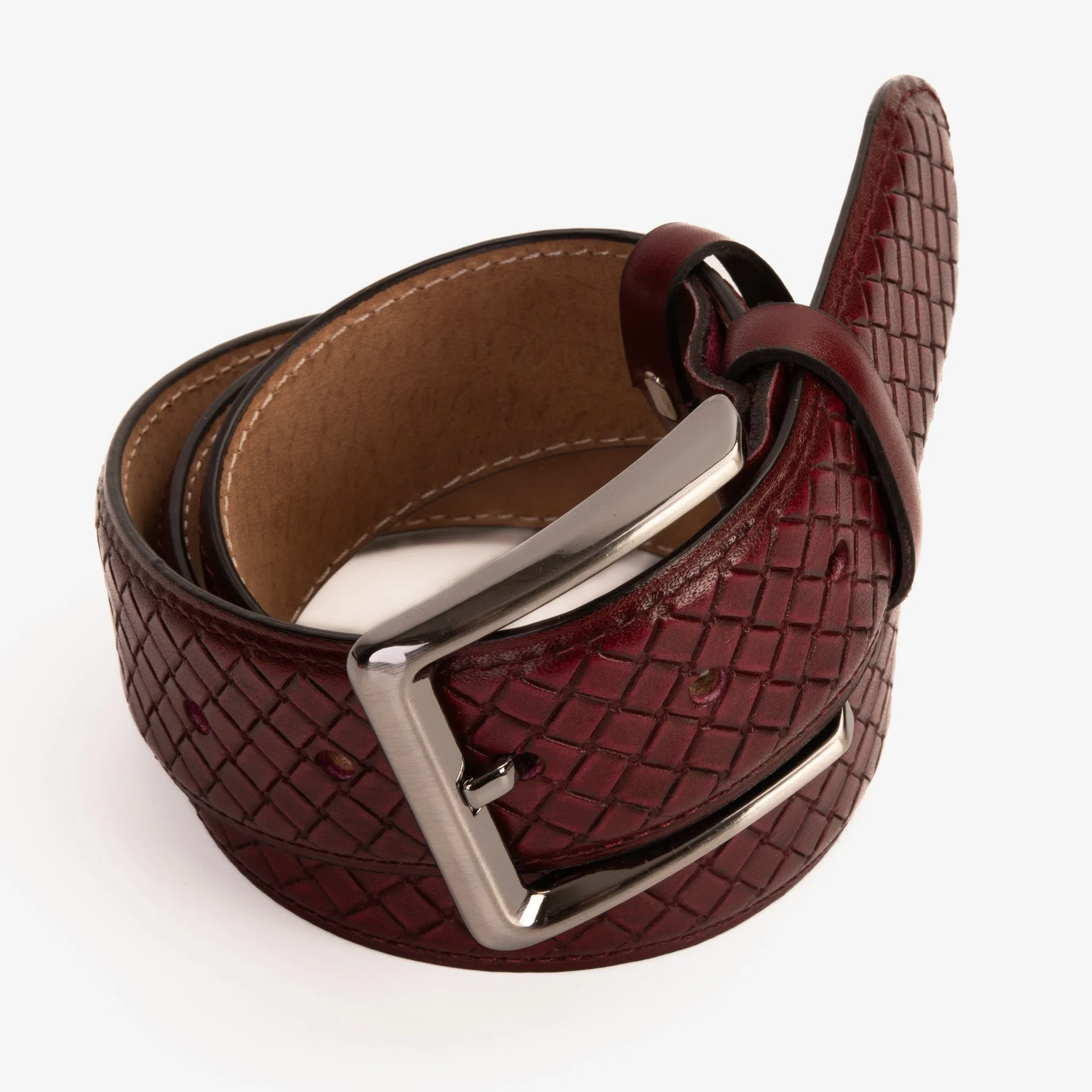 The Layla Burgundy Woven Pattern Leather Belt