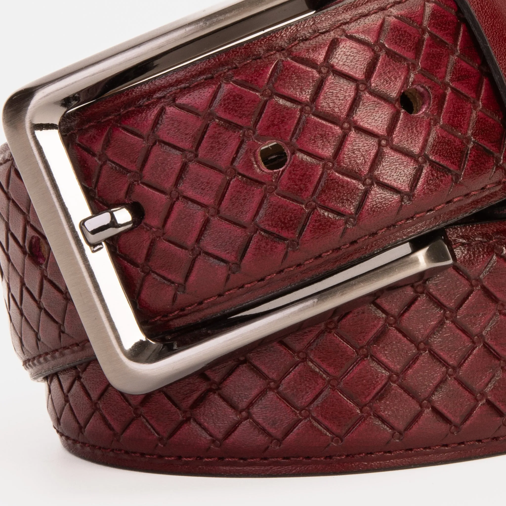 The Layla Burgundy Woven Pattern Leather Belt