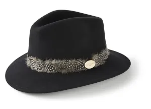 The Suffolk Fedora in Black (Sable Feather Wrap)