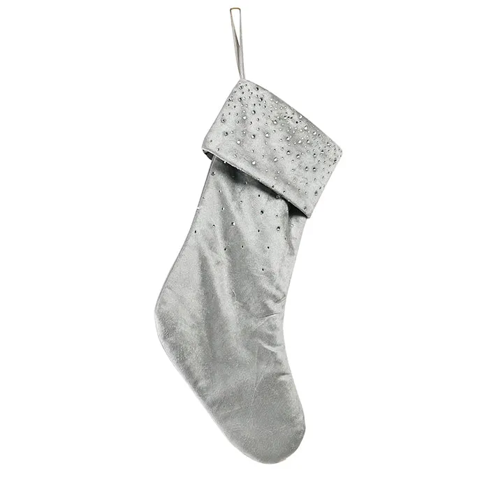 Velvet Stocking Silver with Diamanté 45cm