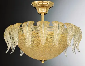 Venetian Ceiling Light With Clear Glass & Gold Leaves