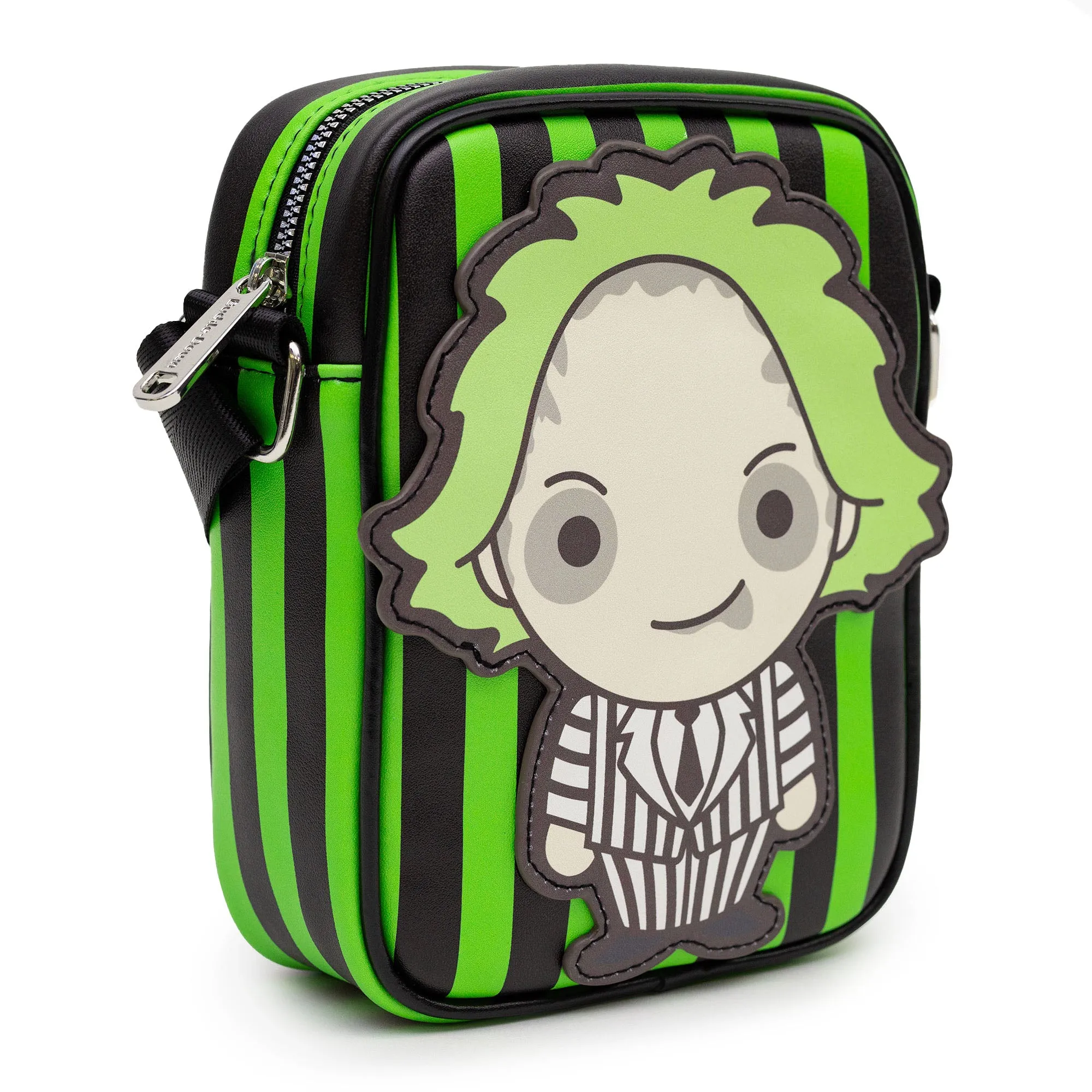 Warner Bros. Horror Movies Bag and Wallet Combo, Chibi Beetlejuice Pose with Stripe Green Black, Vegan Leather