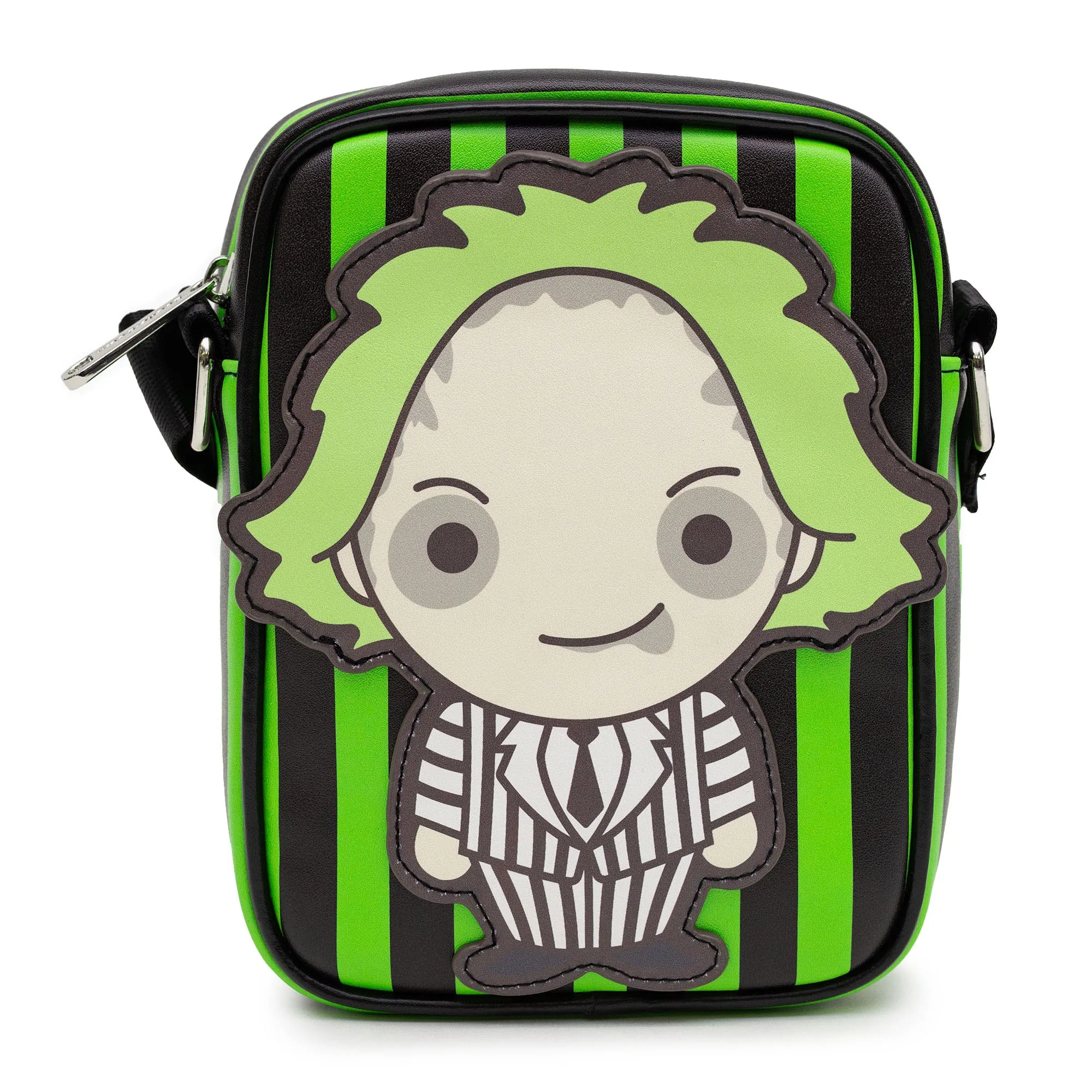 Warner Bros. Horror Movies Bag and Wallet Combo, Chibi Beetlejuice Pose with Stripe Green Black, Vegan Leather