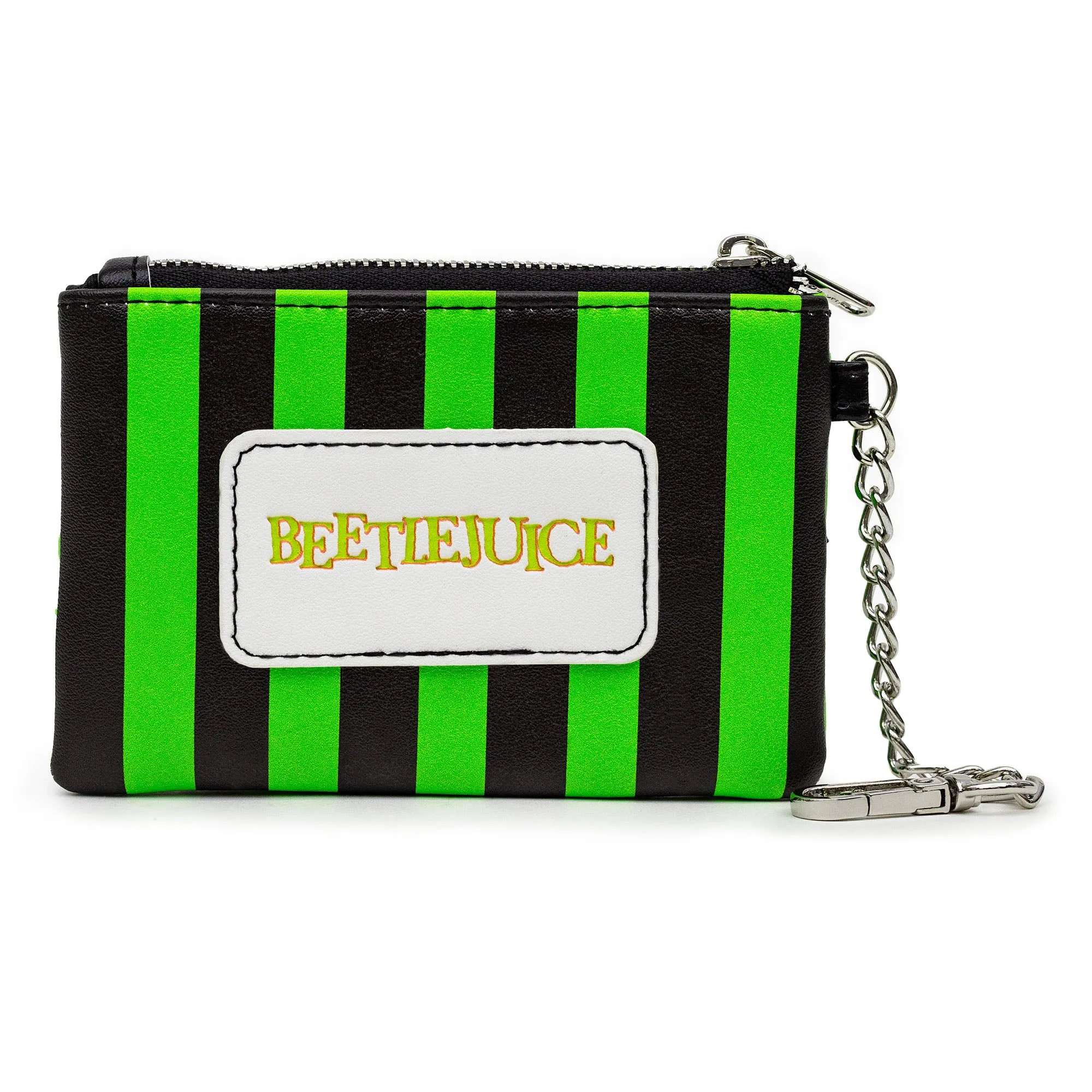 Warner Bros. Horror Movies Bag and Wallet Combo, Chibi Beetlejuice Pose with Stripe Green Black, Vegan Leather