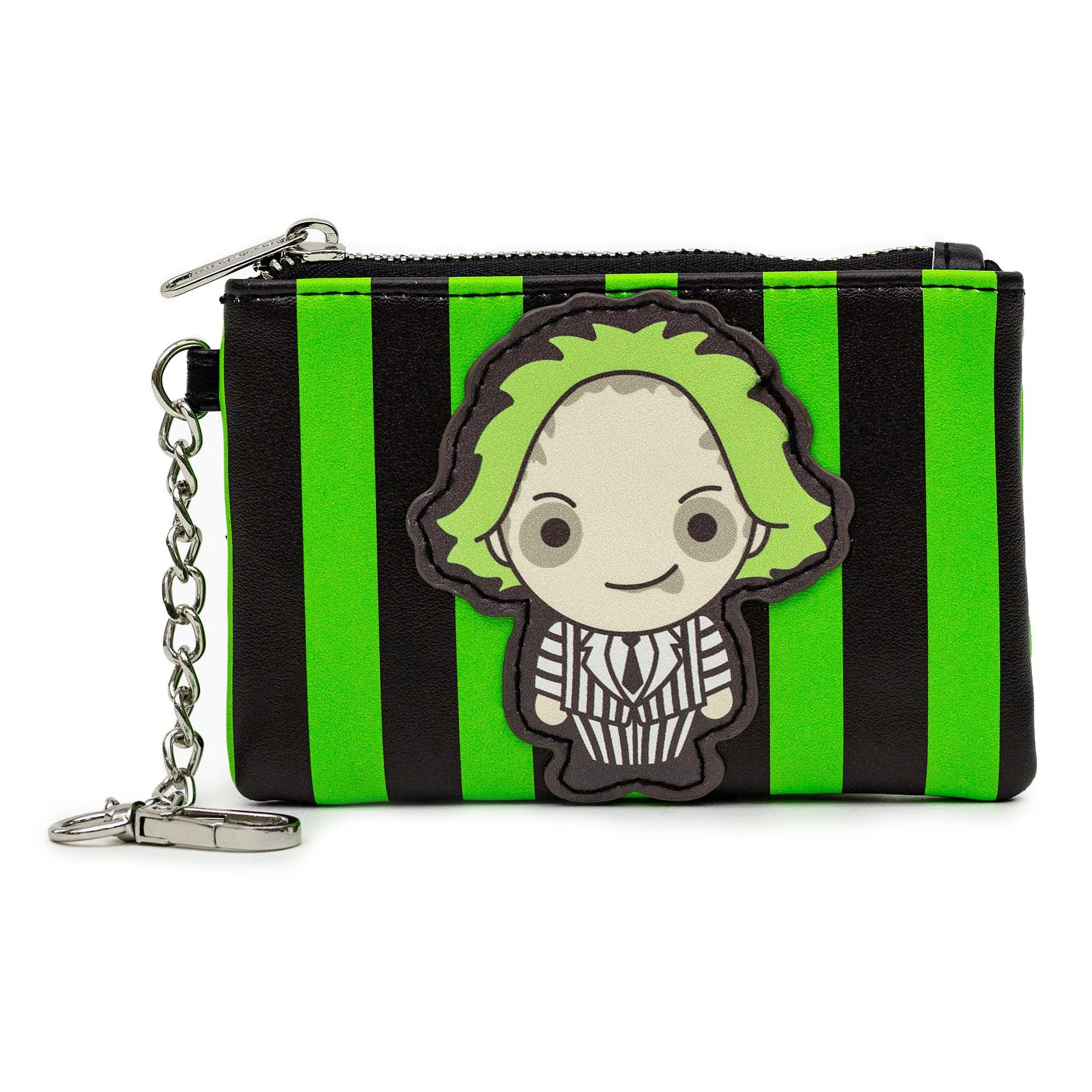 Warner Bros. Horror Movies Bag and Wallet Combo, Chibi Beetlejuice Pose with Stripe Green Black, Vegan Leather