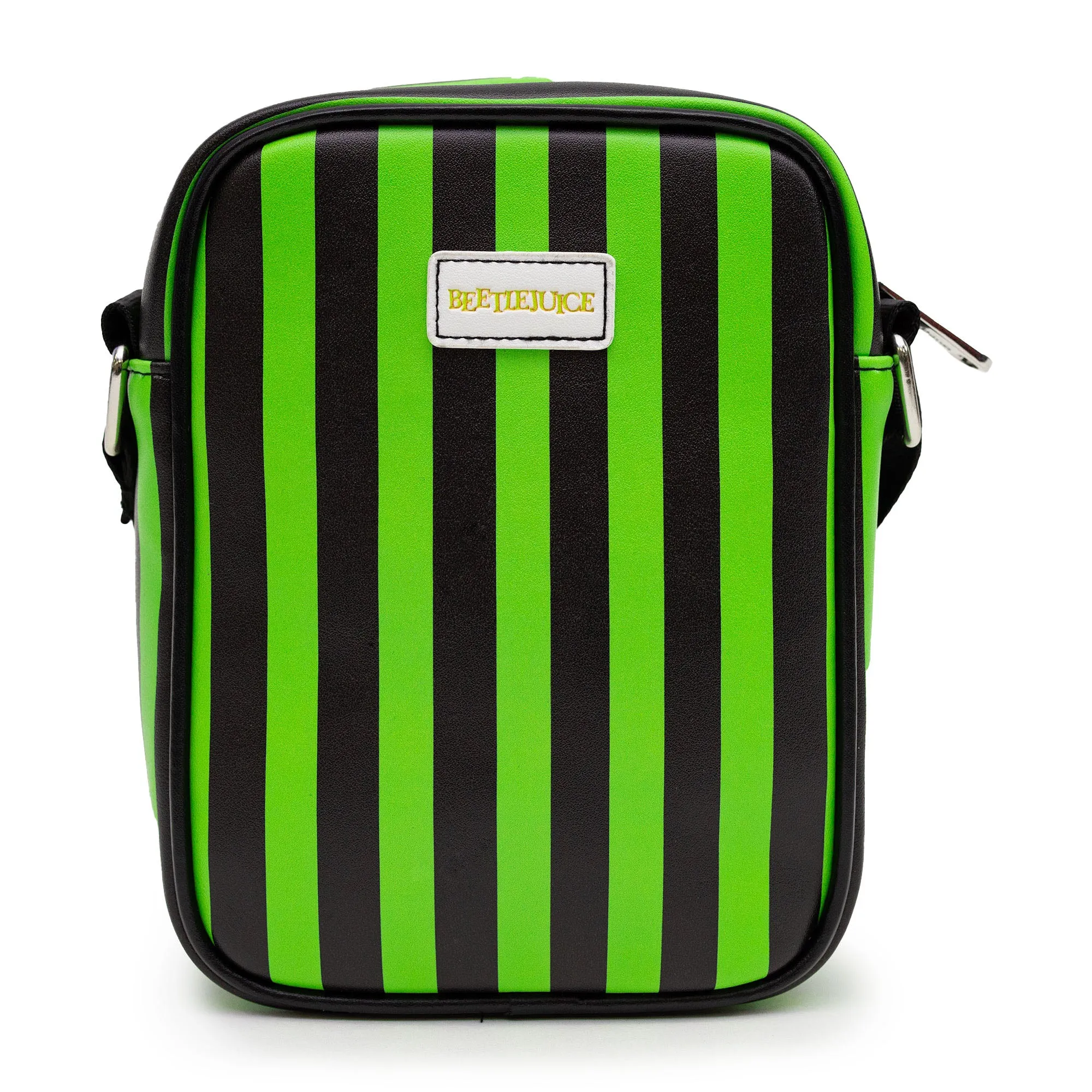 Warner Bros. Horror Movies Bag and Wallet Combo, Chibi Beetlejuice Pose with Stripe Green Black, Vegan Leather