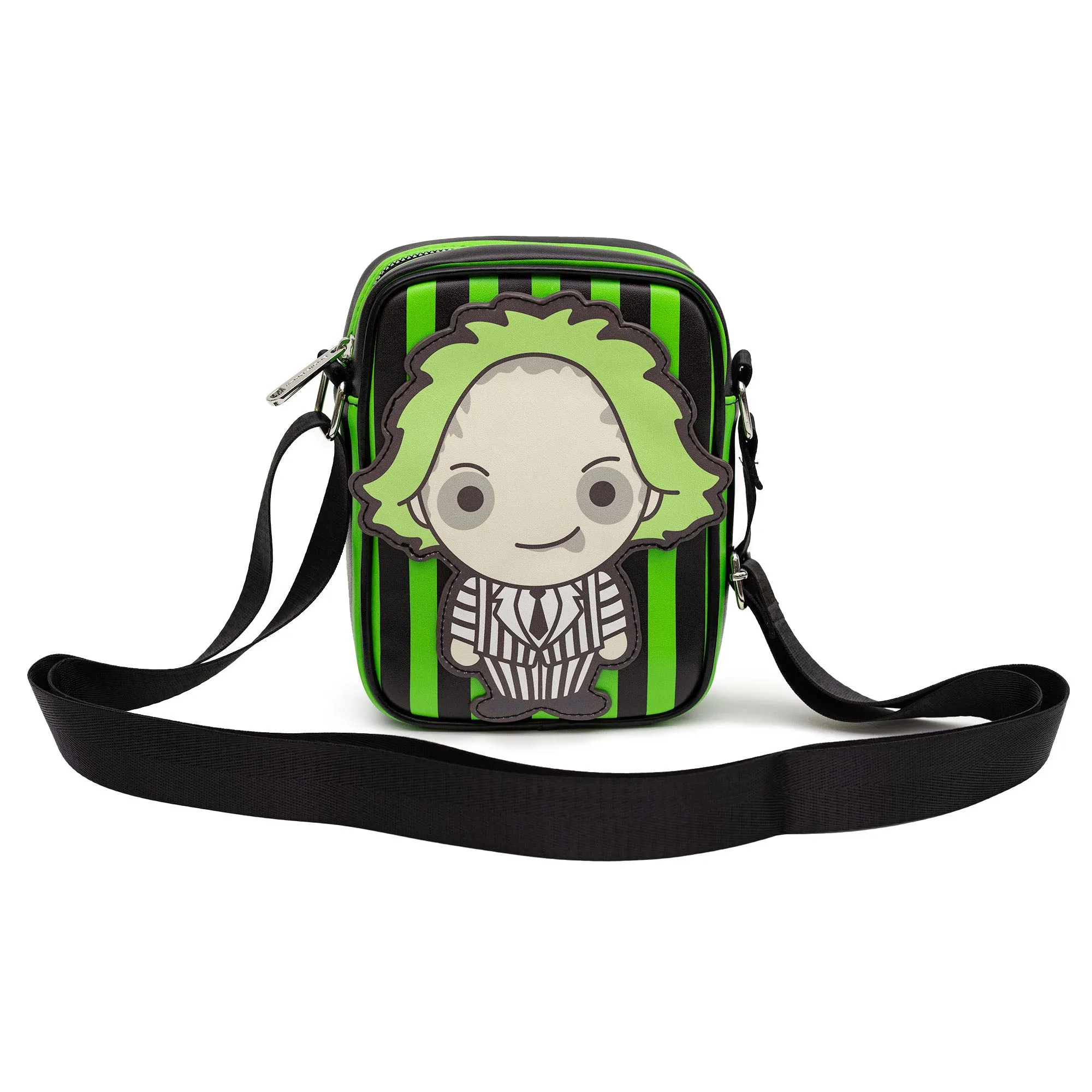 Warner Bros. Horror Movies Bag and Wallet Combo, Chibi Beetlejuice Pose with Stripe Green Black, Vegan Leather