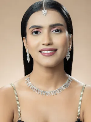 White American Diamond Necklace Set with Mangtika and Earrings