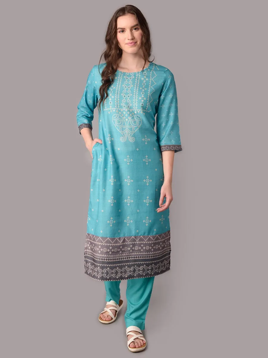 Women Ornamental Print Kurta Trouser Dupatta