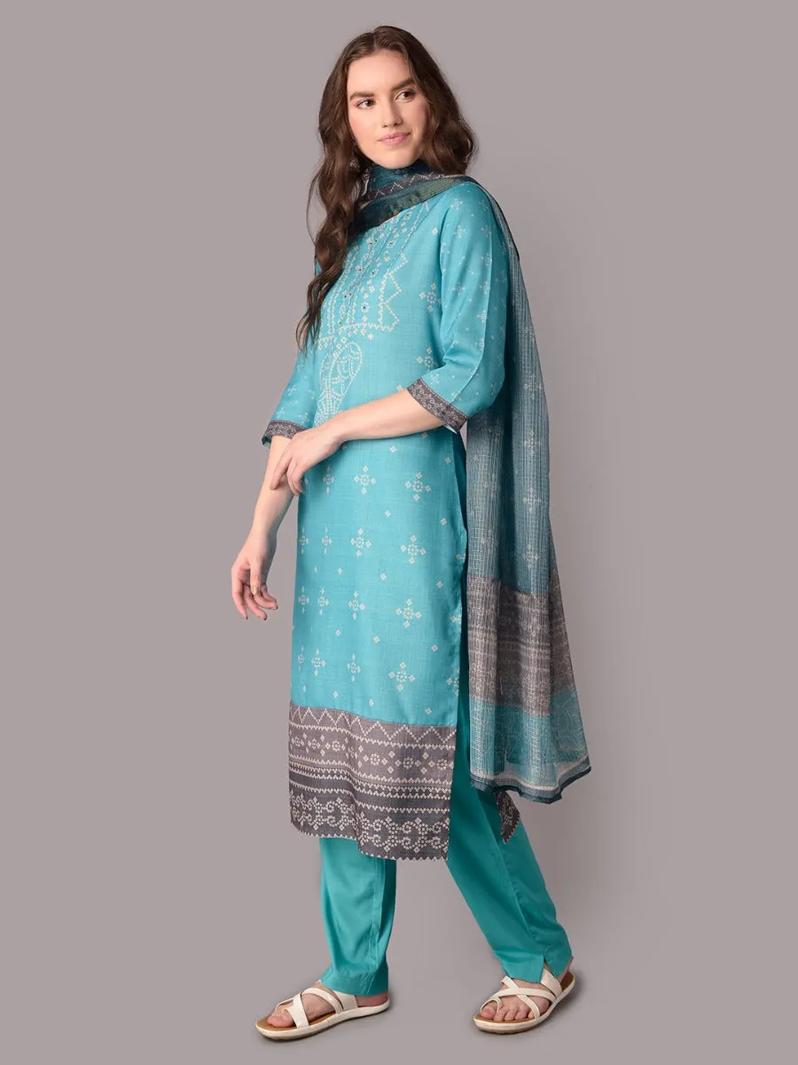 Women Ornamental Print Kurta Trouser Dupatta