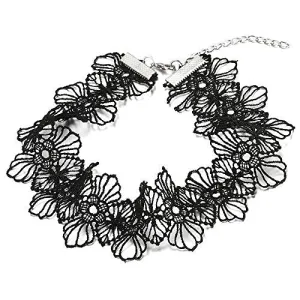 Womens Black Wide Flower Tattoo Lace Choker Necklace