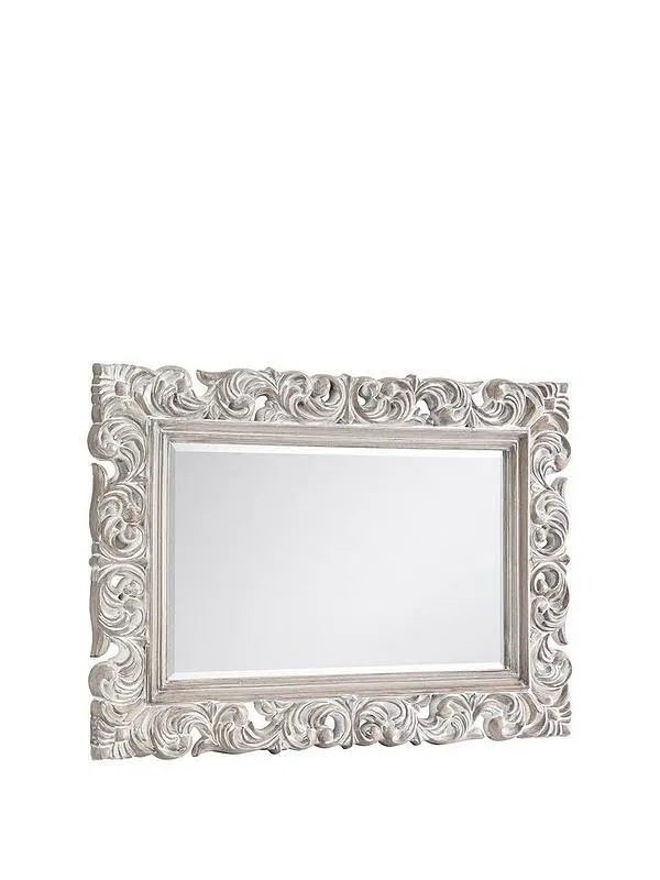 WoodIdea Wood Mirror Frame Rajisthani Look Wall Decor Mirror Frame White wosh only Frame siz 24 X 36 Inch Only Frame with Out Mirror