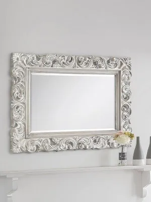 WoodIdea Wood Mirror Frame Rajisthani Look Wall Decor Mirror Frame White wosh only Frame siz 24 X 36 Inch Only Frame with Out Mirror