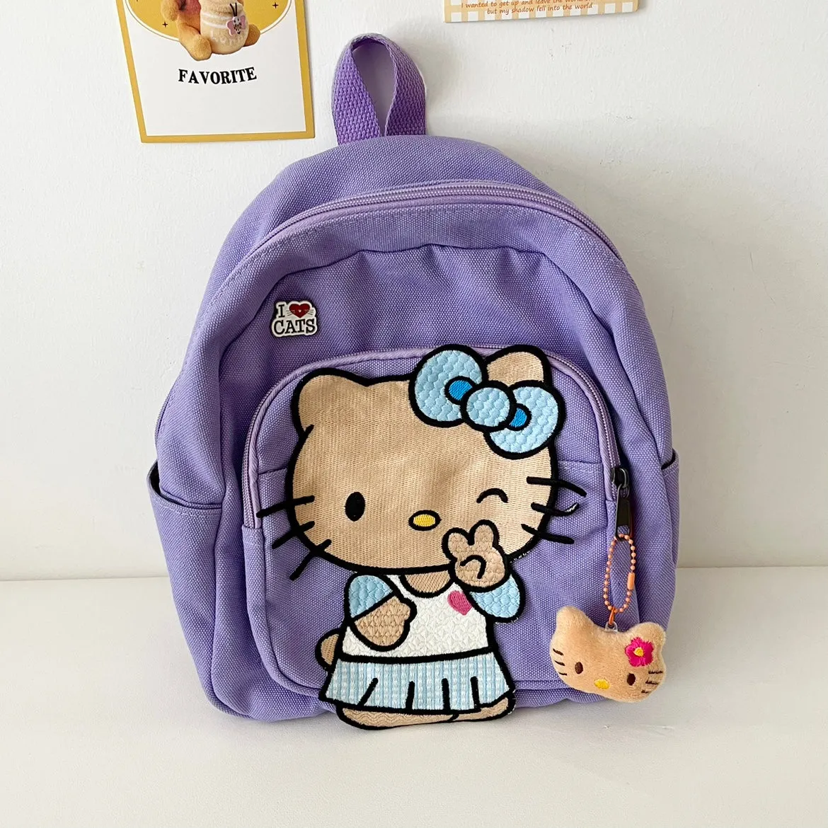 Y2K Black Brown Skin Kitty Denim Student Backpack Bag